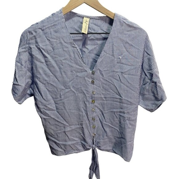 Allison Joy Blue Striped Button Up Tie Blouse XS Casual Summer - Picture 1 of 5